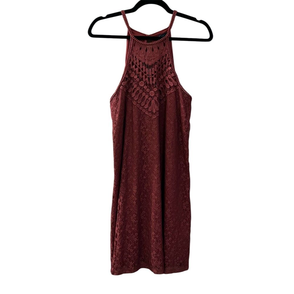 Bebop crochet lace halter mini dress